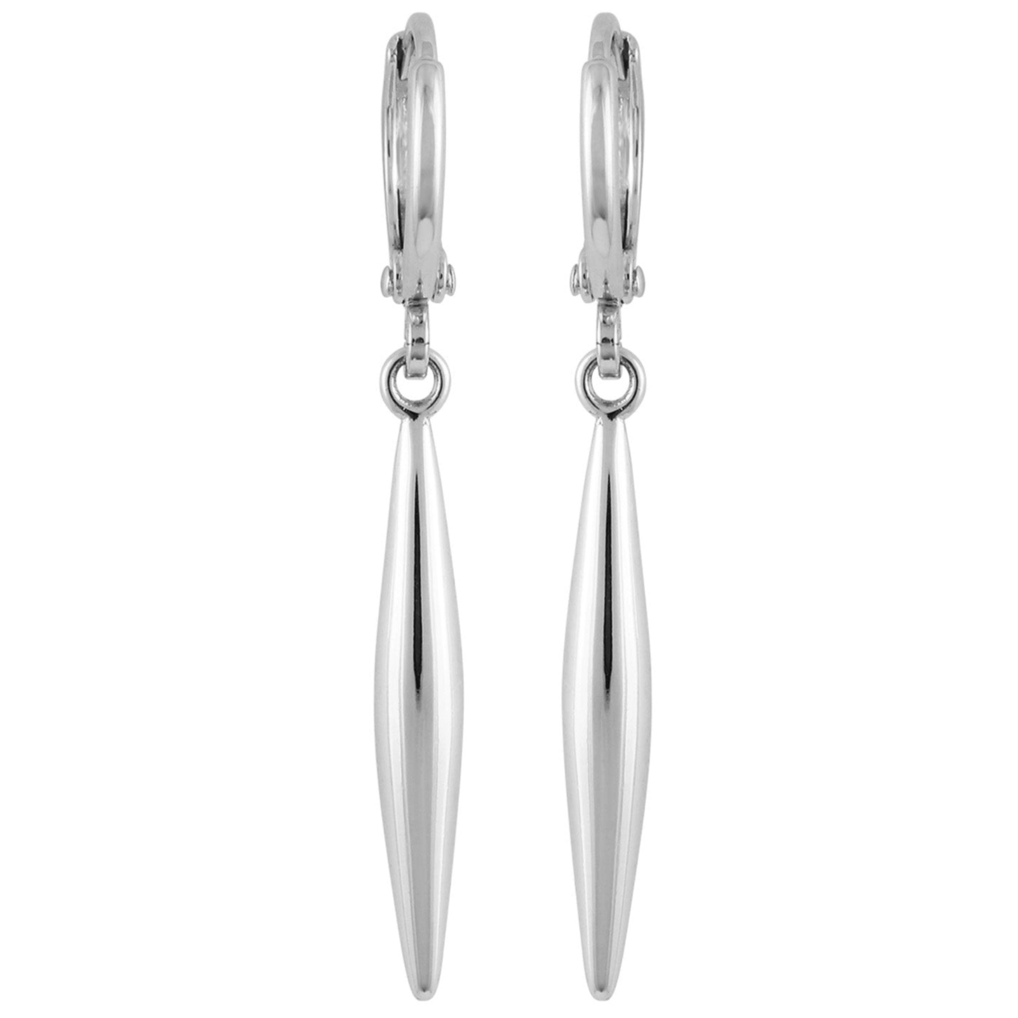 Silvertone Spear Dangle Huggie Hoop Drop Earrings - Image 2