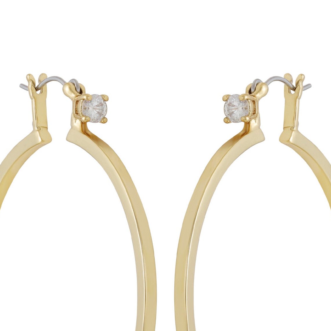 Goldtone Cubic Zirconia Large Hoops Earrings - Image 2