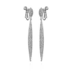 Silvertone Glass Stone Pave Drop Clip On Earrings