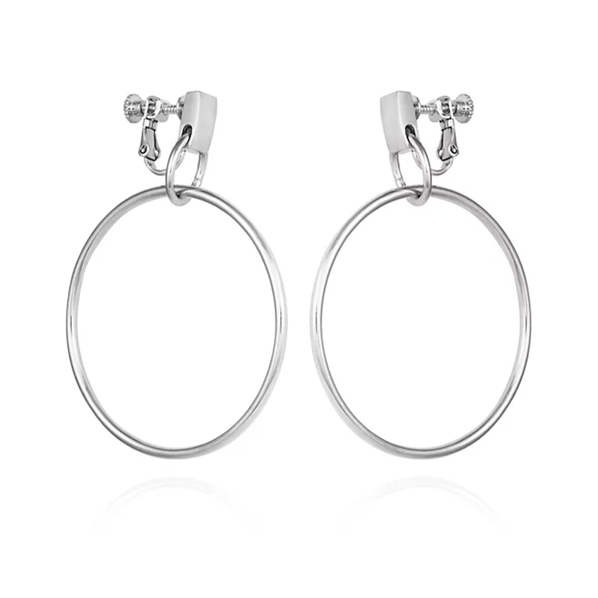 Drop Hoop Clip On Earrings