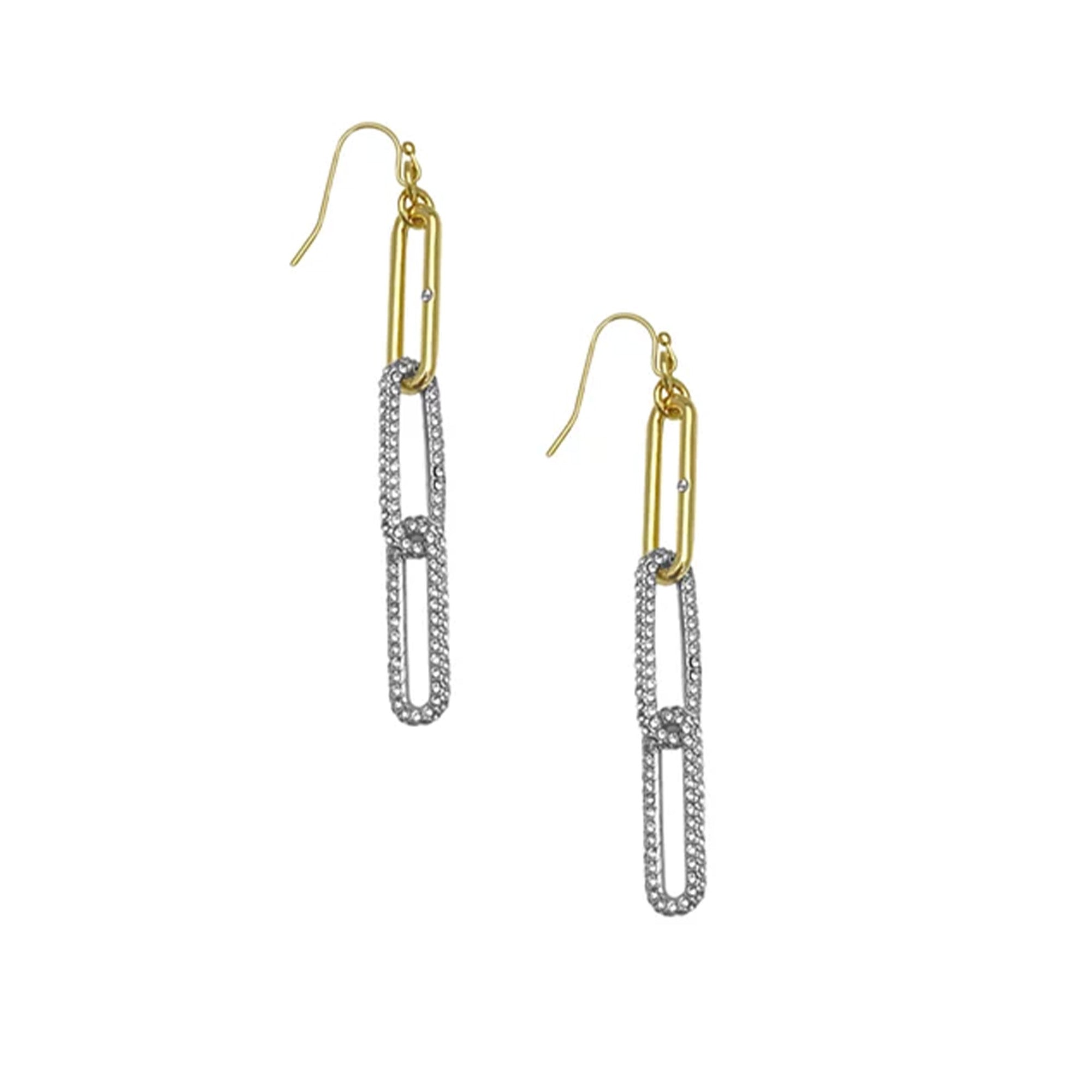 Two Tone Crystal Stone Paper Clip Drop Earrings