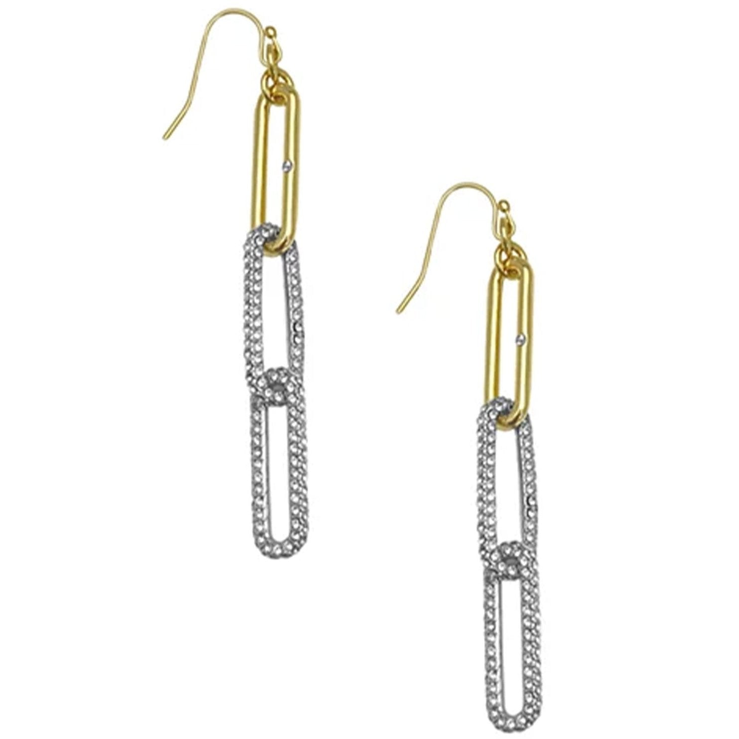 Two Tone Crystal Stone Paper Clip Drop Earrings - Image 2