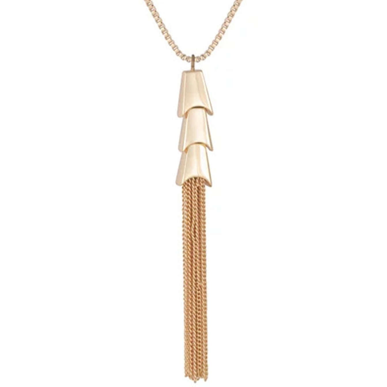 Goldtone Long Tassel Chain Necklace - Image 2