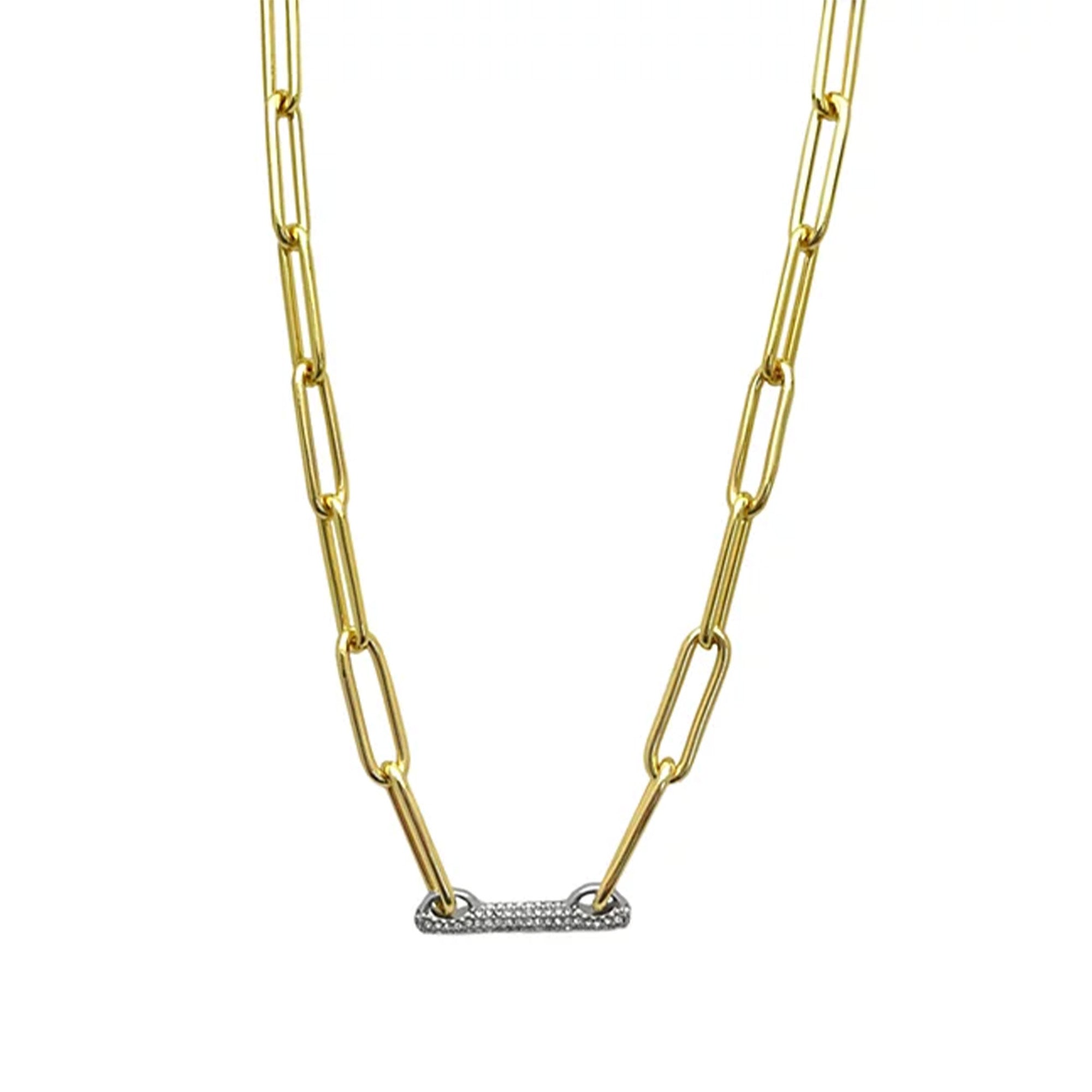 Goldtone Pave Bar Chain Necklace